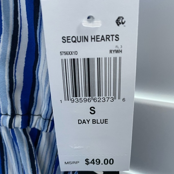 NWT Sequin Hearts, Blue & White Striped Ruffle Fit & Flare Dress Size Small - Picture 5 of 9